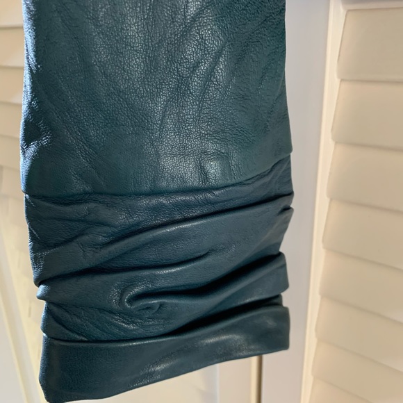 Designer Turquoise Lambskin Leather Jacket - Picture 5 of 7